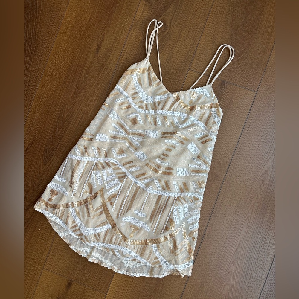 Show Me Your MuMu Cream and White Geometric Sequined Sparkling Mini Dress - Picture 4 of 16